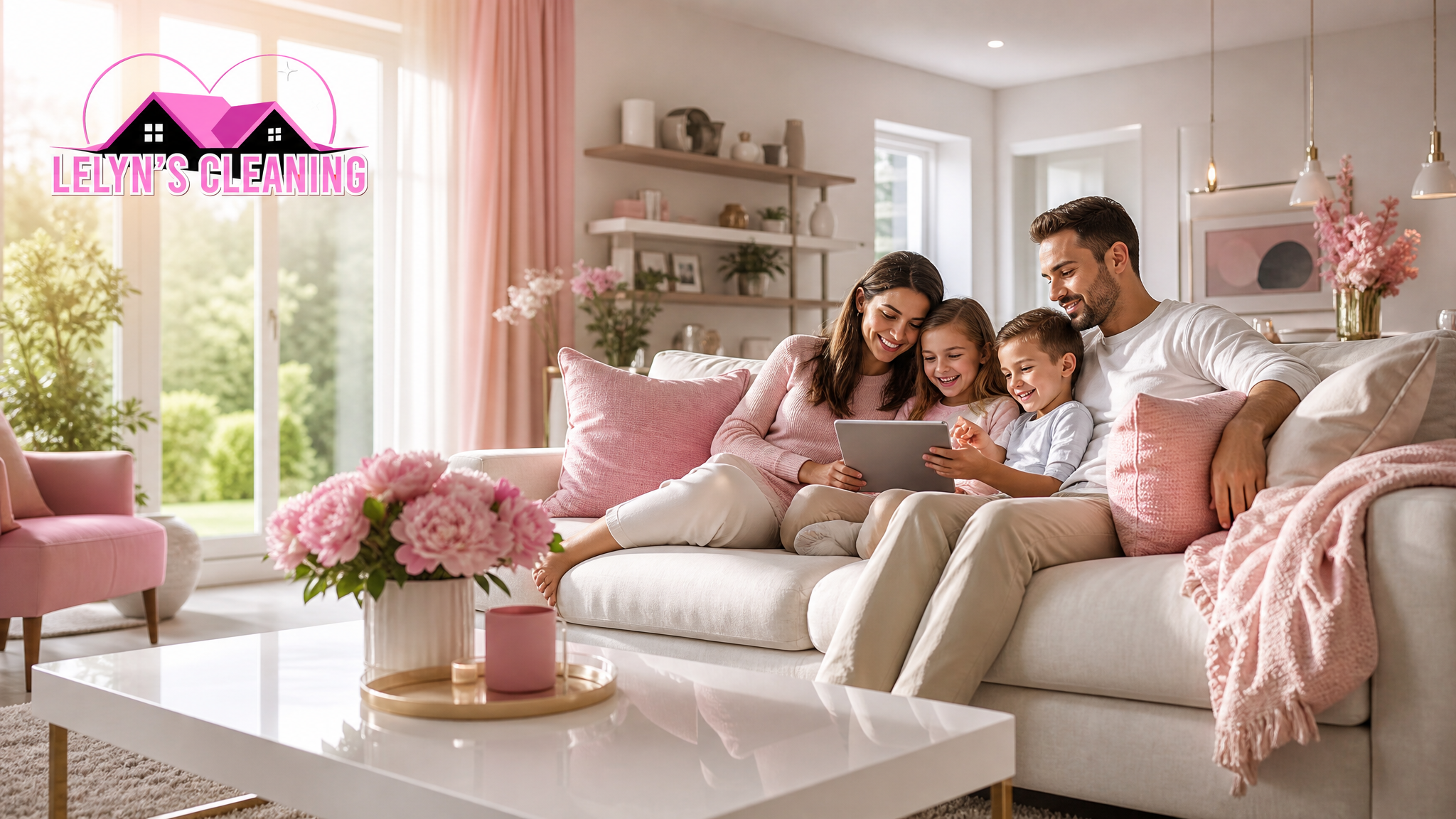 Happy family enjoying a freshly cleaned home